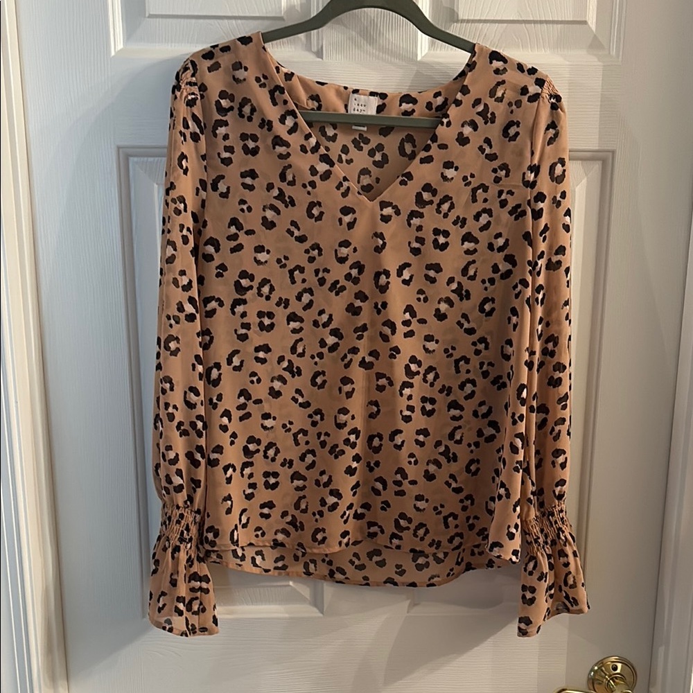A New Day Tan and Black Leopard Print Blouse